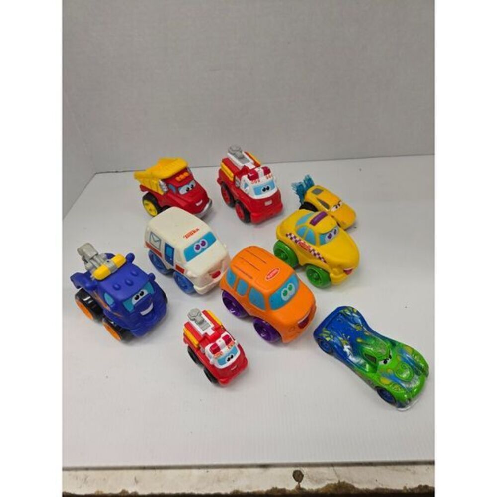 Lot of 9 Vintage Tonka Chuck & Friends Mini Toy Vehicles Blue Red Race Cars